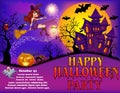 happy Halloween party with a young witch flying on a broomstick Royalty Free Stock Photo