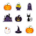 Happy Halloween patch badges with ghost, pumpkin, bat, cat, cand