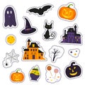 Happy Halloween patch badges with ghost, pumpkin, bat, cat, cand