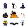 Happy Halloween patch badges with ghost, pumpkin, bat, cat, cand