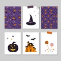 Set of 6 cute vector Halloween cards and patterns