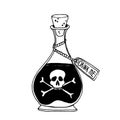 Happy Halloween. Poison in a bottle. Bottle icon with poison sticker, skull with crossbones on a white background.