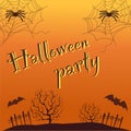 Happy Halloween postcard banner or party invitation background with clouds, bats. Full moon in the sky Royalty Free Stock Photo