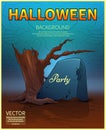 Happy Halloween Poster.Ancient tombstone .Vector illustration. Royalty Free Stock Photo