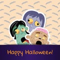 Happy Halloween poster with cute zombie heads Royalty Free Stock Photo