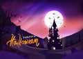 Happy halloween poster, fantasy silhouette concept horror story, night scene abstract background vector illustration