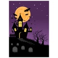 Happy Halloween Poster. illustration of halloween poster with full moon, tree, bat, pumpkin and label Happy Halloween. Royalty Free Stock Photo