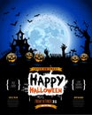 Happy Halloween poster, Invitation for party, Mix of Various Spooky Creatures, Moon and Castle, Vector Illustration Royalty Free Stock Photo