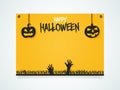 Happy Halloween Poster. Pumpkins under the moonlight. Hands zombies from the ground. Royalty Free Stock Photo
