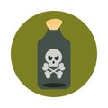Happy halloween, potion bottle with creepy skull trick or treat party celebration flat and block icon
