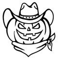 Happy Halloween Pumpkin cowboy hat and bandanna vector printable illustration isolated on white background Royalty Free Stock Photo