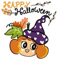 Halloween pumpkin girl with witches hat card clip art hand drawn vector
