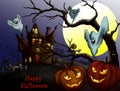 Happy Halloween with pumpkin, haunted house and full moon. Invi Royalty Free Stock Photo