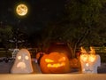 Happy Halloween pumpkin head jack o'lantern 3d rendering with friends