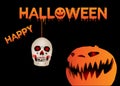 Halloween Pumpkin Head with skull horror illustration or black background