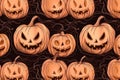 HAppy Halloween pumpkin pattern ai generated Royalty Free Stock Photo
