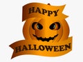 Happy Halloween. Pumpkin with ribbon, greeting card design element. Vector Royalty Free Stock Photo
