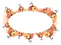 Halloween pumpkin scary face oval banner Watercolor hand painting illustration on white background Royalty Free Stock Photo