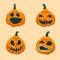 Happy Halloween pumpkin set. Halloween collection pumpkins. Jack o lantern Pumpkins isolated.