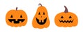 Happy Halloween pumpkin set line. Funny creepy scary smiling face. Cute cartoon kawaii baby character. Greeting card. White