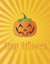 Happy Halloween Pumpkin with Sun Rays Illustration Royalty Free Stock Photo