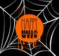 Happy Halloween pumpkin text over spider web illus Royalty Free Stock Photo