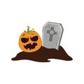 Happy halloween, pumpkin tombstone ground trick or treat celebration flat icon style Royalty Free Stock Photo