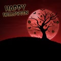 Happy halloween pumpkin tree on red moon Royalty Free Stock Photo