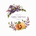 happy halloween pumpkin witch hat vector illustration Royalty Free Stock Photo