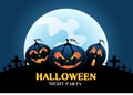 Happy Halloween pumpkins on blue moon light night party celebration festival vector Royalty Free Stock Photo