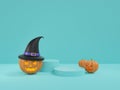 Happy Halloween Pumpkins background. 3D Render design stage podium