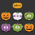 Happy Halloween Pumpkins set. Pumpkins Monster Face character Vector illustration Royalty Free Stock Photo