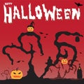 Happy Halloween pumpkins and Silhouette dry tree vector illustration background Royalty Free Stock Photo