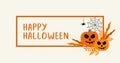 Happy Halloween. Pumpkins, spider, net, autumn leaves. Holiday design. Halloween symbols Royalty Free Stock Photo