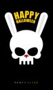 Happy Halloween. Rabbit skull on black background. Party flyer.