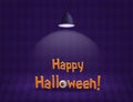 Happy Halloween room with purple diamond-shaped wall and hanging electric lamp vector background Royalty Free Stock Photo