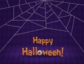 Happy Halloween room with purple diamond-shaped wall and spider web vector background