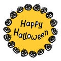 Happy Halloween-round frame of holiday design characters-pumpkin, Jack lantern. Festive border, background or title for greeting Royalty Free Stock Photo