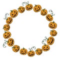 Happy Halloween-round frame of holiday design characters-pumpkin, Jack lantern Royalty Free Stock Photo