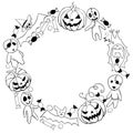 Happy Halloween-round frame of holiday design characters-pumpkin, Jack lantern, zombie, bat, candy Royalty Free Stock Photo