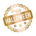 Happy Halloween Rubber Stamp Gold On A White Background.