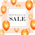 Happy Halloween sale background. Balloon transparent 3D, black, white, orange banner. Invitation design. Template frame