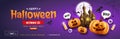 Happy Halloween sale, pumpkin castle, candle and bat moonnight banner design on purple background Royalty Free Stock Photo