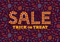 Happy Halloween sale typography poster. Holiday advertisement lettering. Candy corn text effect. Trick or treat backdrop