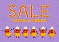 Happy Halloween sale typography poster. Holiday advertisement lettering. Candy corn text effect. Trick or treat backdrop