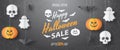 Happy Halloween sale banner. Paper cut style. Vector illusration