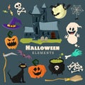 Happy Halloween scary elements collection. Vector holiday set of