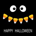Happy Halloween. Scary face smiling emotions. Big eyes, mouth Candy corn smile Vampire tooth fang. Baby Greeting card. Flat design Royalty Free Stock Photo