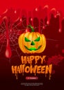 Happy halloween scary jack lantern and bloody blood spider web