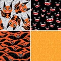 Happy Halloween set of four seamless patterns. Royalty Free Stock Photo